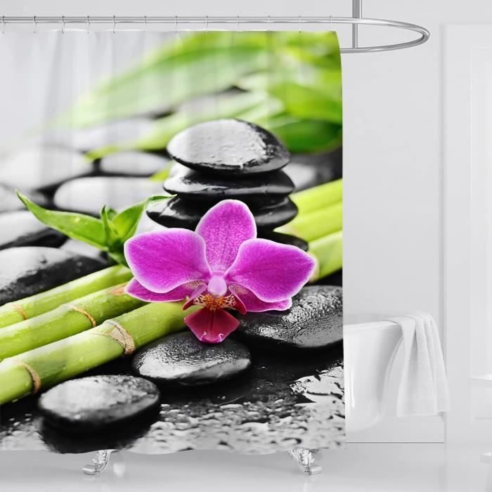 Rideau De Douche 120x200 Cm Motifs Fleurs De Cerisier Japon - Anti-moisissure, Imperméable En Polyester - Livré Avec 8 Crochets