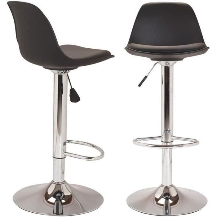 Lot de 2 Tabourets de Bar Design - Noir - Comptoir Cuisine - Chaise de bar Noir