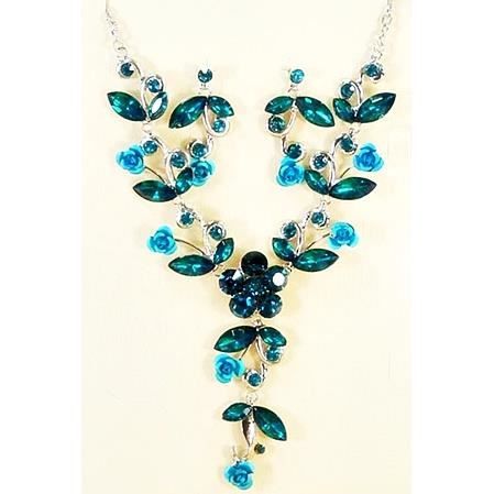 Parure Collier Et Boucles D'oreilles Octwine – Strass Bleu Larme, Style Indien – Pour Mariage, Bal