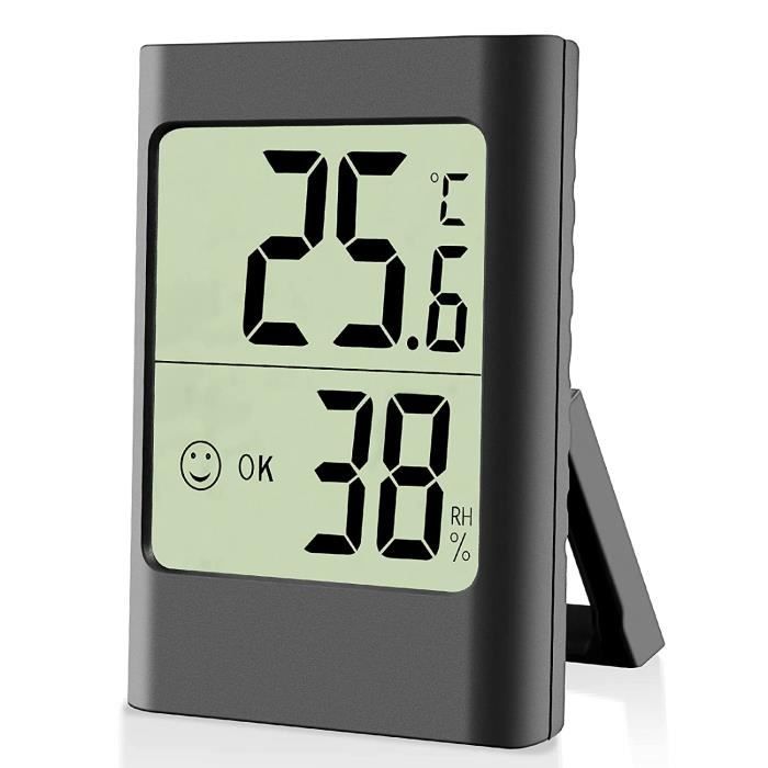 Thermomètre Hygromètre Intérieur Numérique DazSpirit – Température + Humidité + Horloge + Confort, Écran 3" Pour Bébé, Chambre, Bureau (Noir)