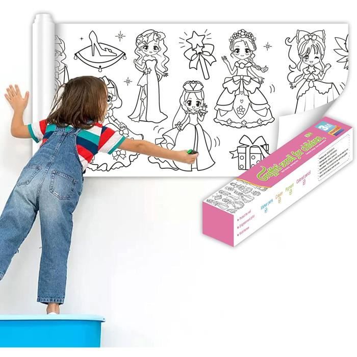 Rouleau Coloriage XXL 30m X 30cm Animaux – Papier Adhésif Découpable + 12 Crayons Couleurs, Idéal Enfants & Étudiants