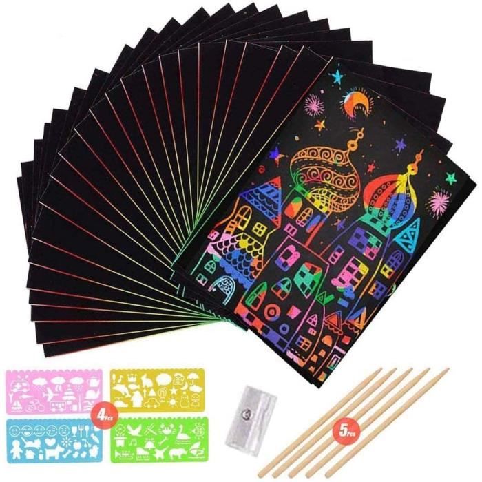 Dessin Gratter pour Enfants,BESLIME 50 Feuilles à Gratter Papier Gratter pour Écriture, Jeux,Dessins, Dessins avec 4 Règles de Gabarit pour Gabarit de Dessin et 5 Stylets en Bois Dessin Gratter pour Enfants,BESLIME 50 Feuilles à Gratter Papier Gratter pour Écriture, Jeux,Dessins, Dessins avec 4 Règles de Gabarit pour Gabarit de Dessin et 5 Stylets en Bois