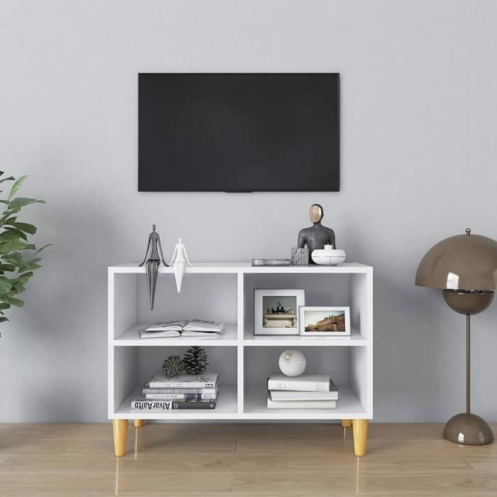 MAISON* Banc TV - Meuble TV - avec pieds en bois massif Blanc 695x30x50cm(5365)