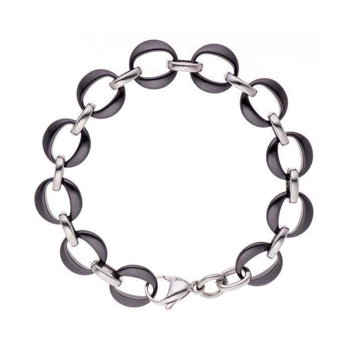 Bracelet - Roselia - Argent Massif Rhodié 925 - Céramique Noir - Acier - Femme