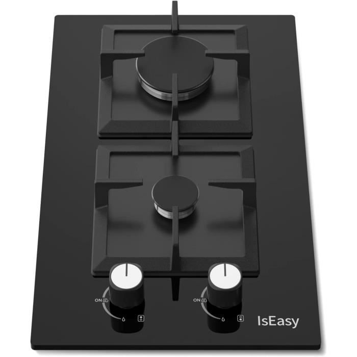 Plaque à Gaz 3 Feuxs Encastrable, Plaque de Cuisson Gaz 3 Feuxs Verre Noir, Grille Fonte Gaz