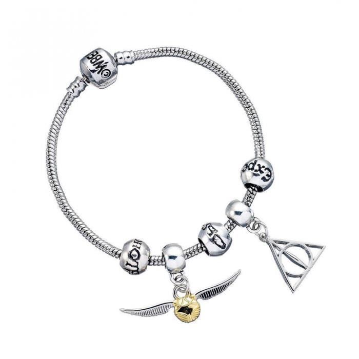 Bracelet Harry Potter plaqué argent - HARRY POTTER - Bracelet - 2 charms - 3 perles - Plaqué argent