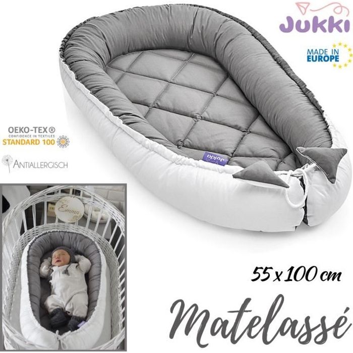 JUKKI Réducteur de lit bébé, Cocon de Sommeil pour nouveau-né nourrisson,  Baby Nest, coussin de voyage portable [Gris & Blanc] - Cdiscount  Puériculture & Eveil bébé