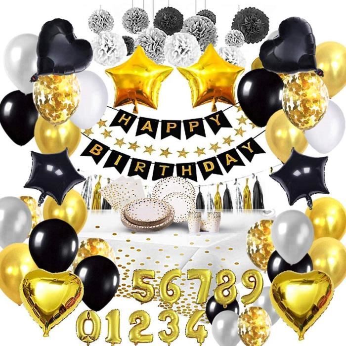 Bea S Party Decoration Anniversaire Noir Et Or Adulte Homme Femme Banniere Joyeux Anniversaire Banderole Set De Table Serviettes Pap Cdiscount Beaux Arts Et Loisirs Creatifs