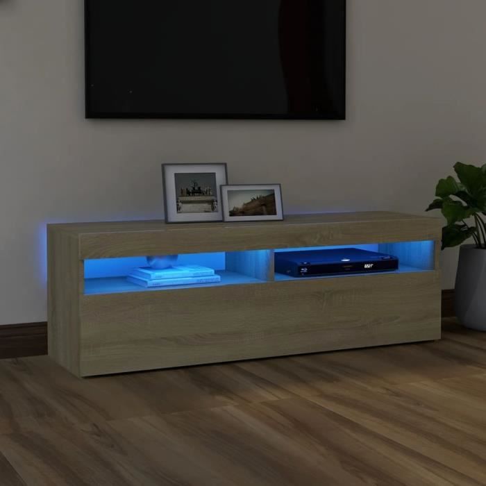 PARAIT&1105 MUEBLE HIFI - Chic Meuble TV avec lumières LED Chêne sonoma 120x35x40 cm Meuble de salon
