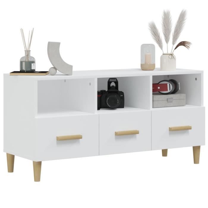 Meuble TV - BIGBEN - A812600 - Blanc - Bois dingénierie - 102x36x50 cm