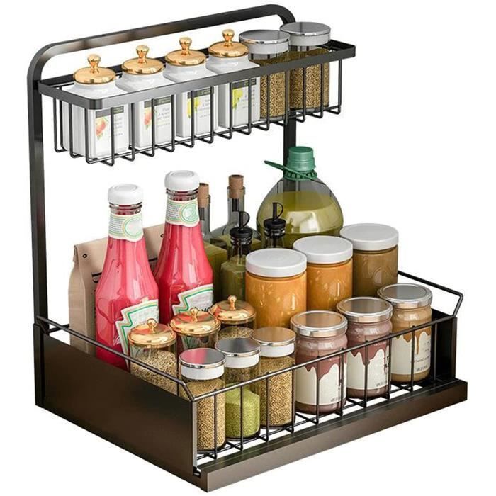 Panier Suspendu En Fer Pour Épices De Cuisine Panier De Rangement De Bureau Étagère, Sans Perçage Paniers Muraux En Fil Métallique Organisation De Cuisine Rangement