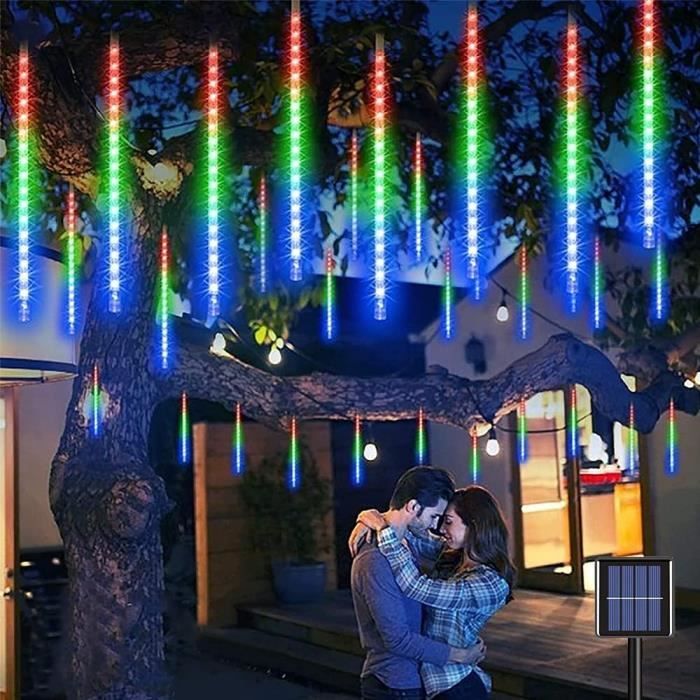 Guirlande Lumineuse Solaire Pluie De Météores - 10 Tubes 240 LEDs, 30 Cm Chacun - Télécommande, étanche - Pour Jardin, Noël, Fêtes