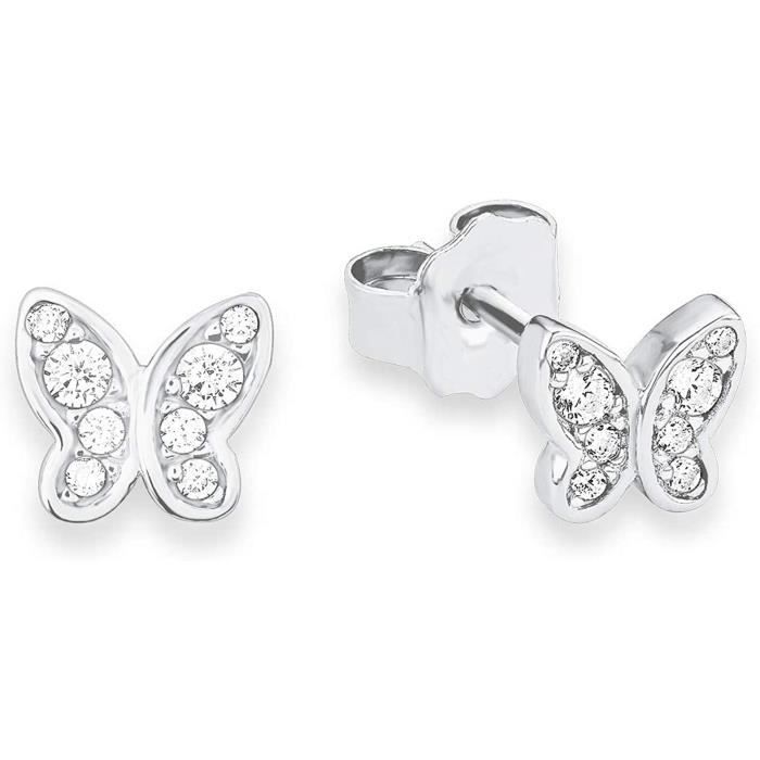 Boucles D'oreille Pour Enfant En Argent Rhodié Chat Noir Et Rose Et Fermoir Poussette P 28303