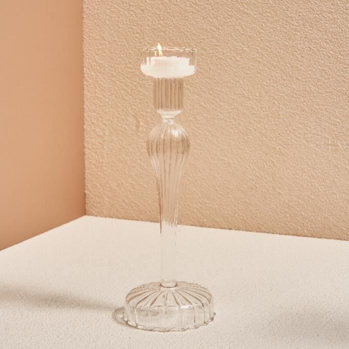 Bougeoir Verre Transparent Sur Pied Long – Vase Chandelier Élégant – Décoration Table Mariage Et Dîner