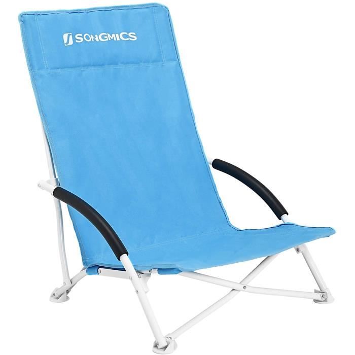 AKTIVE Chaise De Plage Pliable Haute – Dossier Fixe, Aluminium & Textilène, Bleu/Blanc Rayé, 100 Kg Max, Poignée Transport (53952)