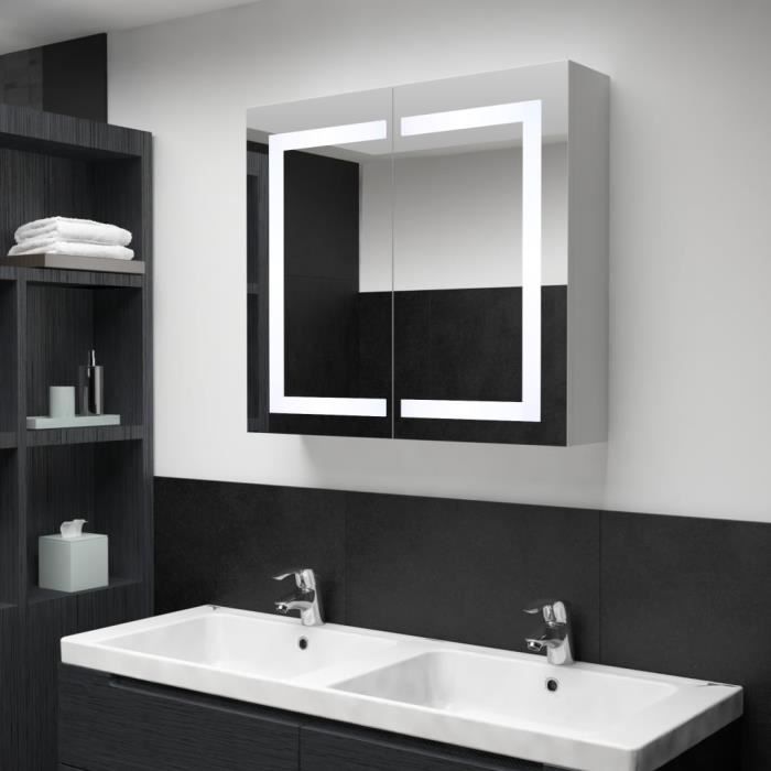 Armoire de salle de bain - LED - 80x122x68 cm - MDF mélaminé - Miroir - 2 portes