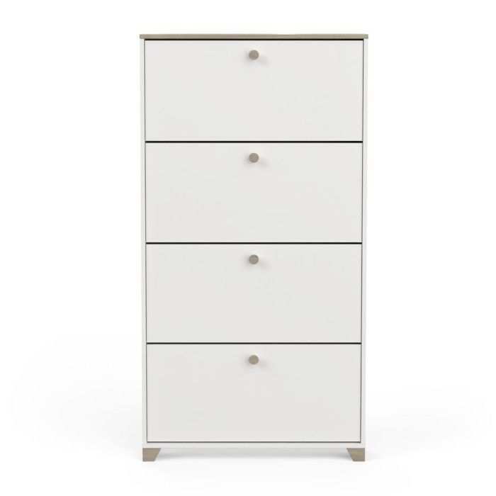 CALICOSY - Meuble à chaussures 4 abattants décor chêne kronberg et blanc - L80 8 cm - Bois clair