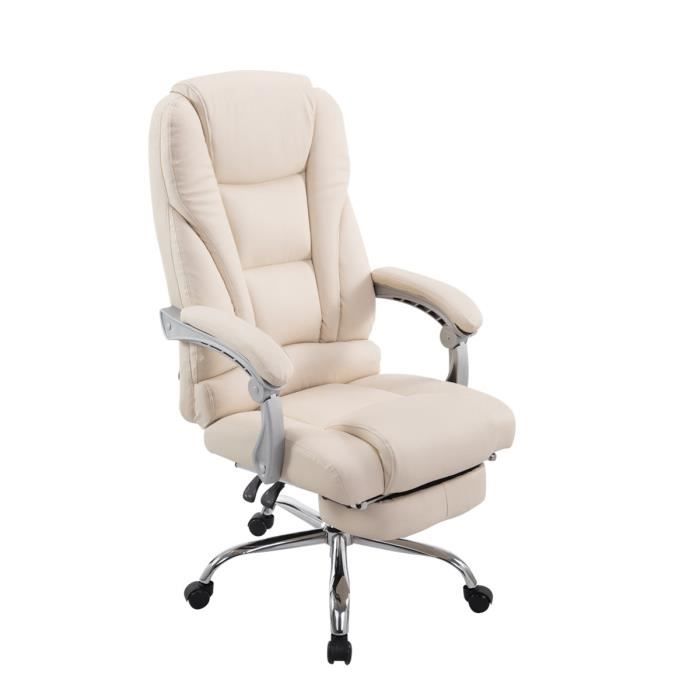 Fauteuil de bureau Pacific - CLP - Avec Repose-pieds intégré - Similicuir - A roulettes - Crème