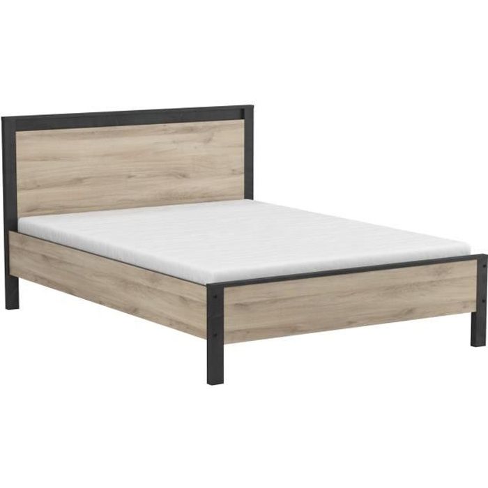 demeyere lit adulte industriel 140x190 cm decor chene kronberg l 146 3 x h 96 6 x p 198 cm colorado cdiscount maison