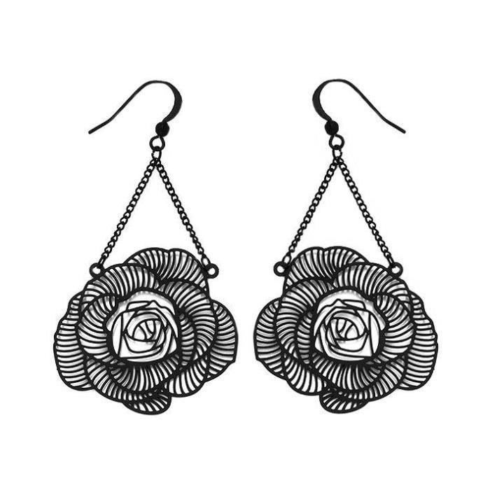 Boucle d'oreilles fantaisie à crochet - Noires - Achat / Vente boucle d'oreille  Boucle d'oreilles fantaisie Femme Adulte 