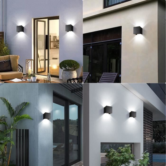 12W Applique Murale Exterieur/Interieur LED carrée Noir - Lumières Blanches, Angle Ajustable, Applique Murale Moderne 10*10*10cm