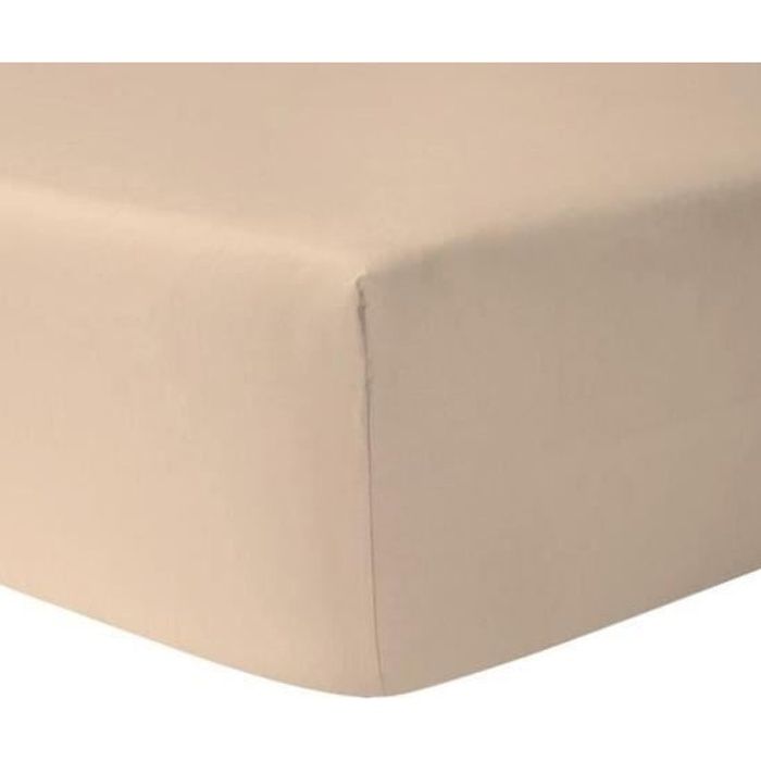 Drap housse - HOMEROKK - 90 x 200 cm - 100% coton - Bonnet 25 cm - Écru/lin/ivoire