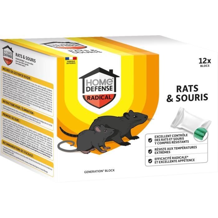 Blocs Anti Rats et HOME DEFENSE Action radicale appétant Résistant aux températures extrêmes 12 blocs de 25 g