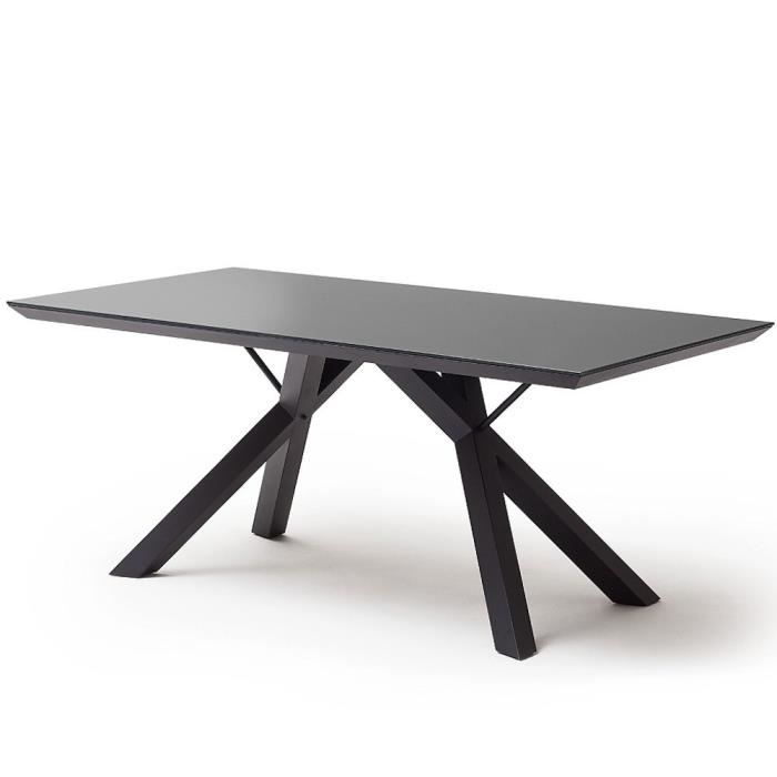 Table 4 pieds design ERINE 180 x 95 cm plateau verre securit pietement  laqué noir mat noir Metal Inside75 - Cdiscount Maison