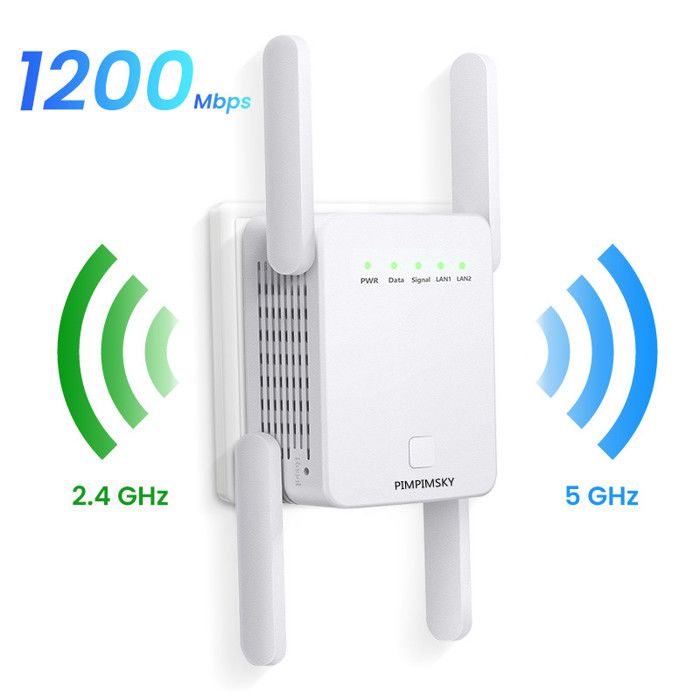 Repeteur WiFi Puissant 1200Mbps Amplificateur WiFi 5.8GHz & 2.4GHz Extender Double Bande Amplificateur WiFi -a1