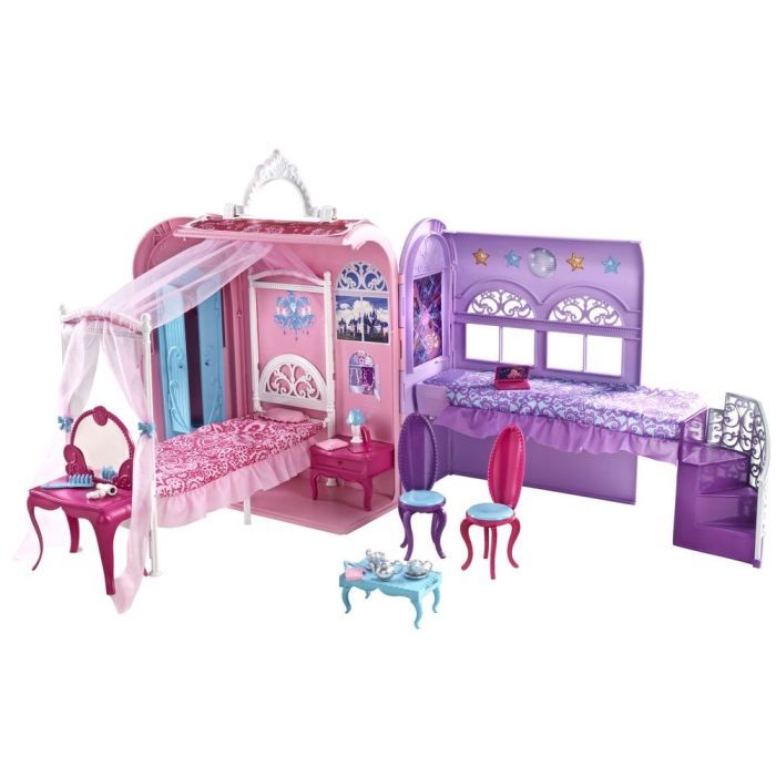 Meubles de maison de poupée - MATTEL JEUX - Barbie Chambre Magique 2 en 1 - 2 lits - Univers pour Tori et Keira