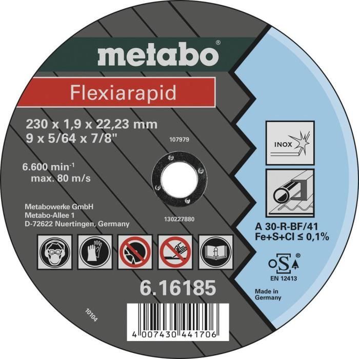 Disque à tronçonner METABO Flexiarapid 616185000 230 mm Inox Haute performance