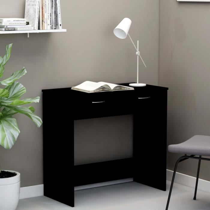Bureau - MOTHINESSTO - LY5394 - Noir - 80x40x75 cm - 2 tiroirs - Aggloméré