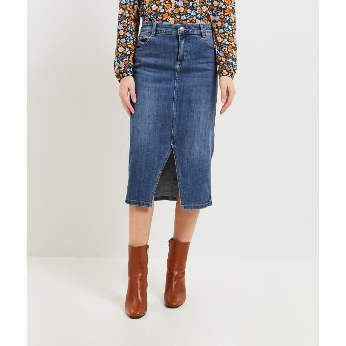 GRAIN DE MALICE Jupe en jean mi longue femme Bleu jean