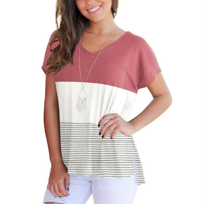 T-shirt Femme Manches Courtes – Col Rond Dentelle Plissée – Coupe Ample – Grandes Tailles – Couleur Unie Décontractée