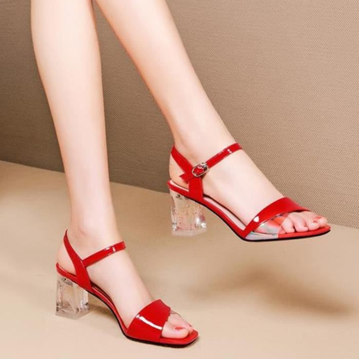Nouveau Mode Femmes Ete Carre Fleur Talon Peep Toe Sandales Chaussures De Mariage Rouge Achat Vente Nouveau Mode Femmes Ete Carre Pas Cher Cdiscount