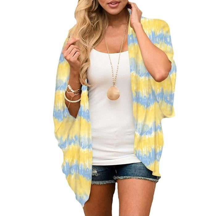 Robe de plage Kimono en mousseline FR59PFK Yellow_3 Cdiscount