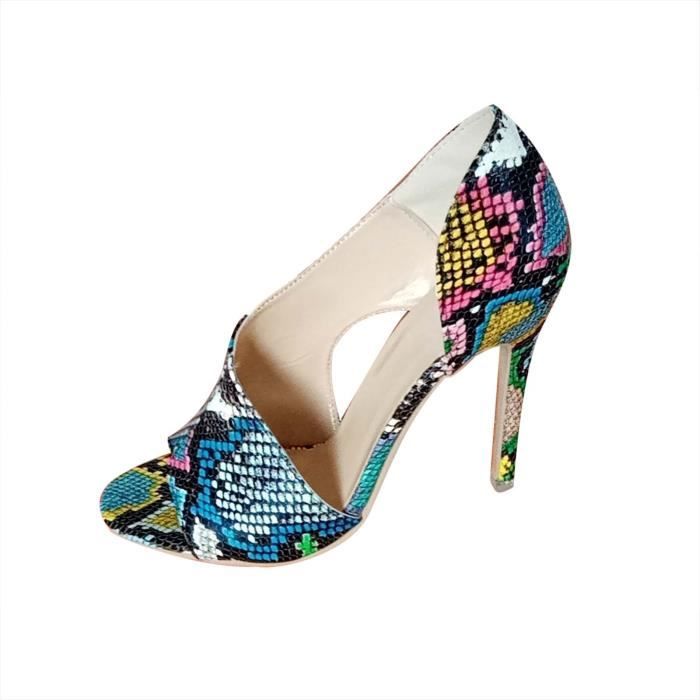 Escarpins EAST 5th Bout Ouvert Imprimé Serpent Noir - Taille 6M (Portés Une Fois)