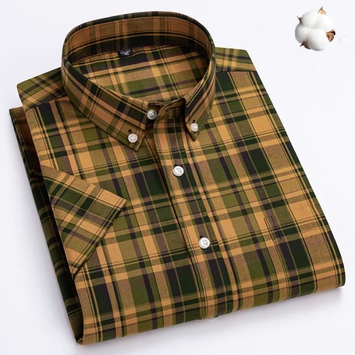 Chemise Carreaux Homme Slim Fit Manches Courtes INSFITY Jaune Jaune Cdiscount Pret a Porter