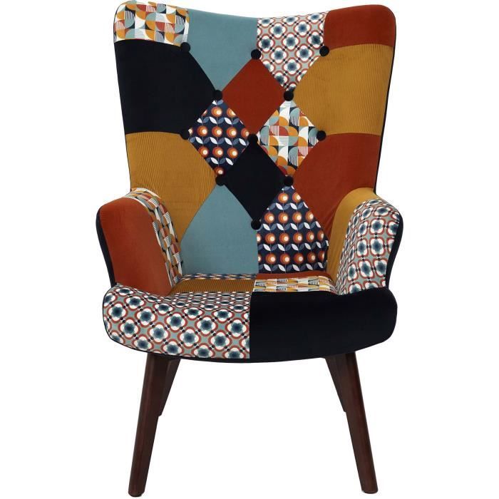 fauteuil patchwork "helsinki" 100cm multicolore - paris prix