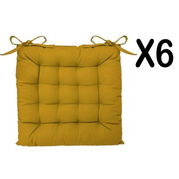 Lot de 6 galettes de chaise en coton et polyester coloris ocre - Dim : L 38 x l 38 cm Lot de 6 galettes de chaise en coton et polyester coloris ocre - Dim : L 38 x l 38 cm