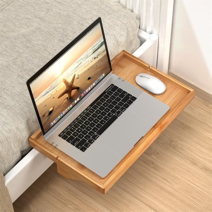 table de chevet en bois organisateur pour ordinateur et verre d'eau peut être connecté au cadre de lit grand 39.5x29.5cm
