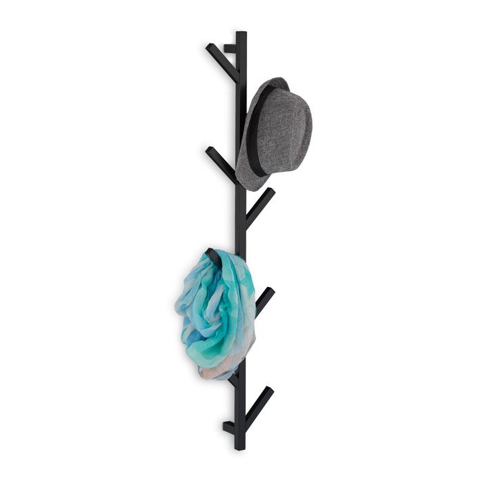Relaxdays Porte-manteau Mural Avec Étagère - 5 Crochets, Métal Noir, Pour Couloir & Salle De Bain, 28x65x25 Cm