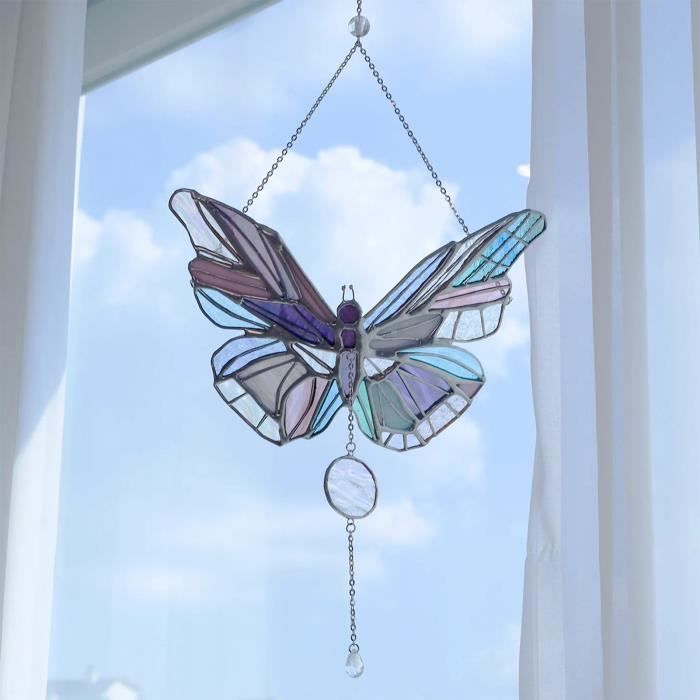 Attrape-soleil papillon en métal, boule de cristal suspendue