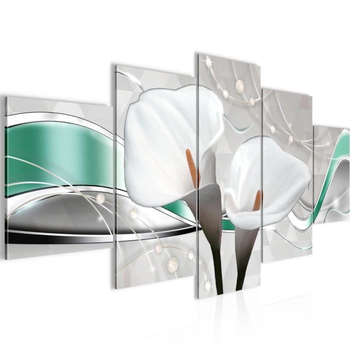 Runa Art Fiori Calla Quadri Moderni - Made In Germany - Murali Astratto Beige Grigio 4 Pezzi 205945c