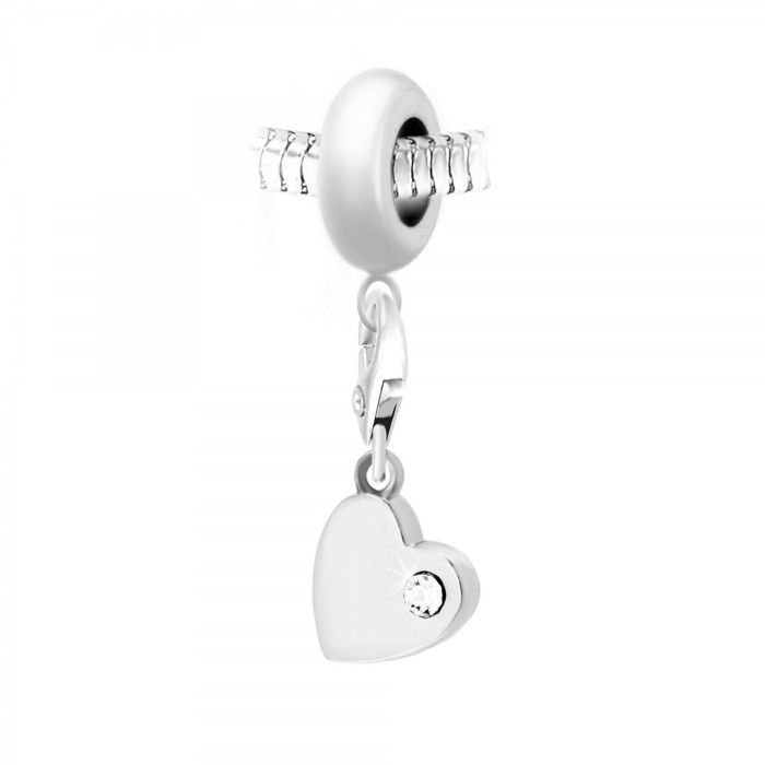 Charm perle So Charm en acier avec pendentif coeur made with crystal from Swarovski 11 mm Argenté