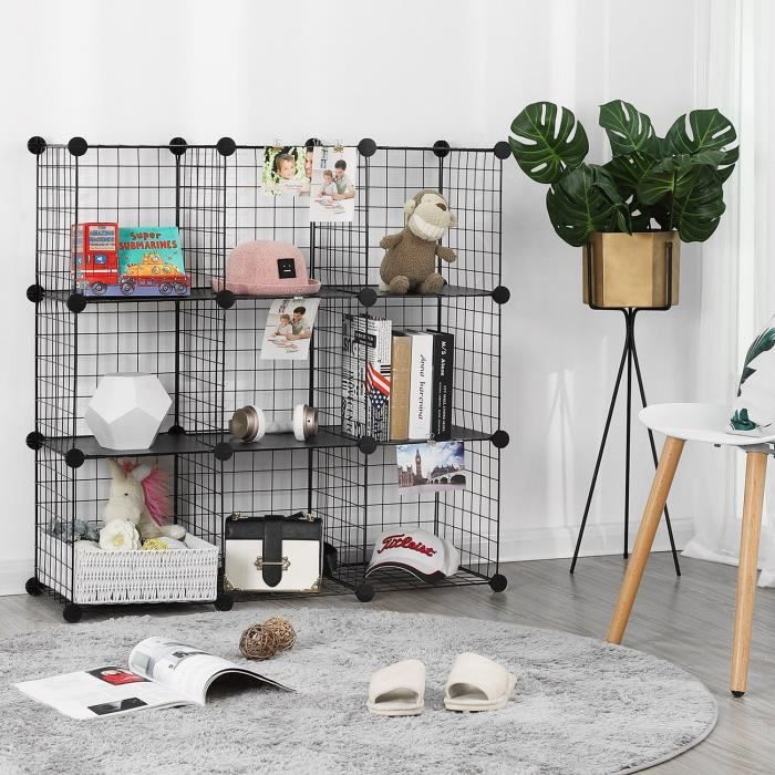 SONGMICS Armoire de Rangement, Étagère en Maille, 9 Cubes, 93 x 31 x 93