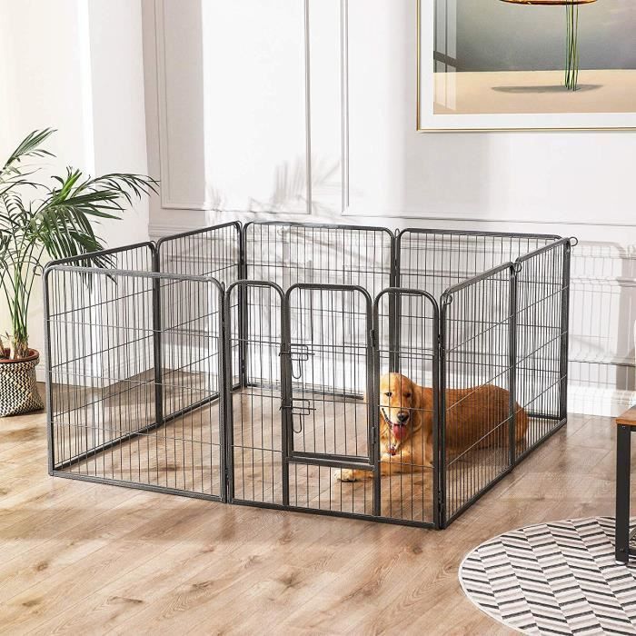 Comparer les prix de FEANDREA Enclos pour Chien, Parc pour Animaux de Compagnie, 8 Panneaux, Dimensions 80 x 80 cm, Gris PPK88G