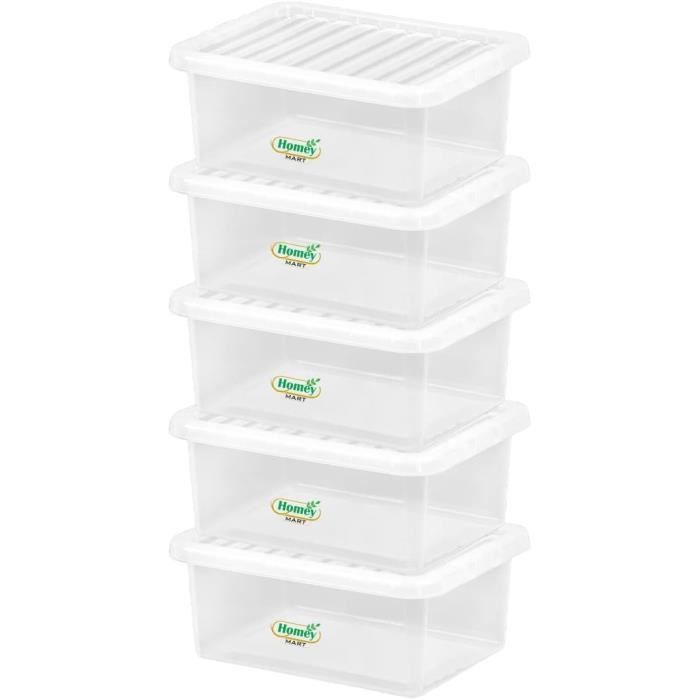 Lot de 5 boîtes de rangement empilables en plastique transparent avec