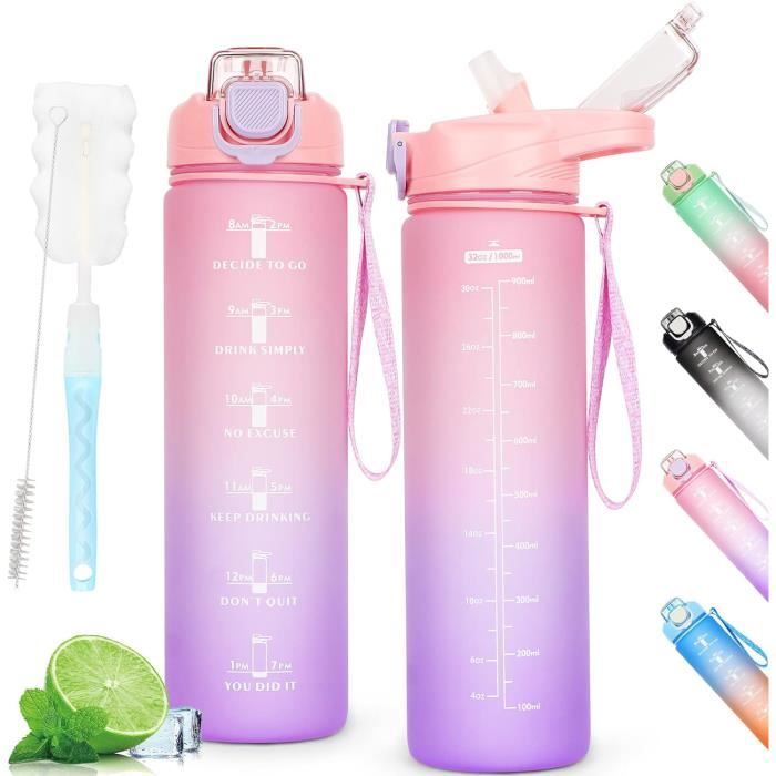 Bouteille D'eau Réutilisable étanche 2L Avec Paille, Marqueur Et