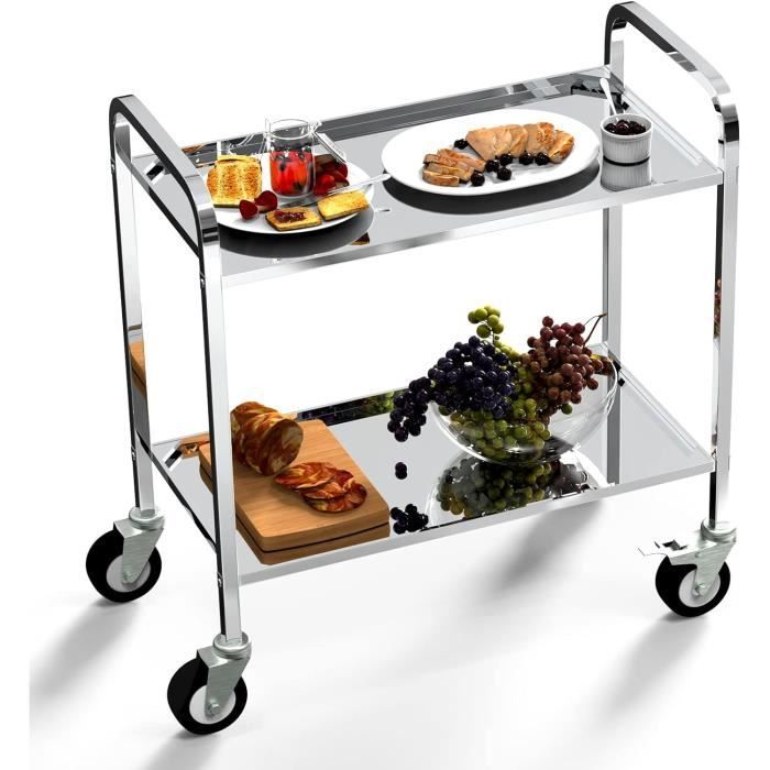 Chariot De Service INOX Service Desserte De Cuisine Roulettes Avec 4 chariot-de-service-inox-service-desserte-de-cuisine-roulettes-avec-4